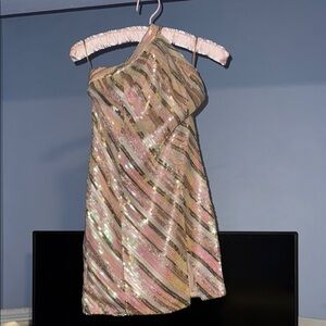 REVOLVE One-Shoulder Sequin Dress in Pink and Gold